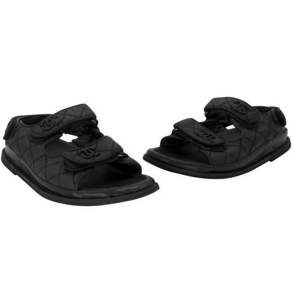 Chanel Cc Strap 39 Quilted Crystal Canvas Dad Sandals CC-0602N-0013 - Picture 2 of 12